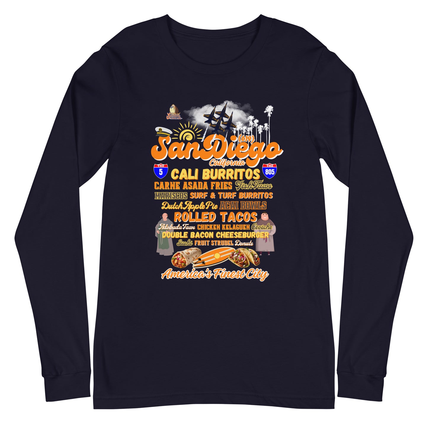 San Diego Navy Unisex Long Sleeve T-Shirt (Bella + Canvas 3501)