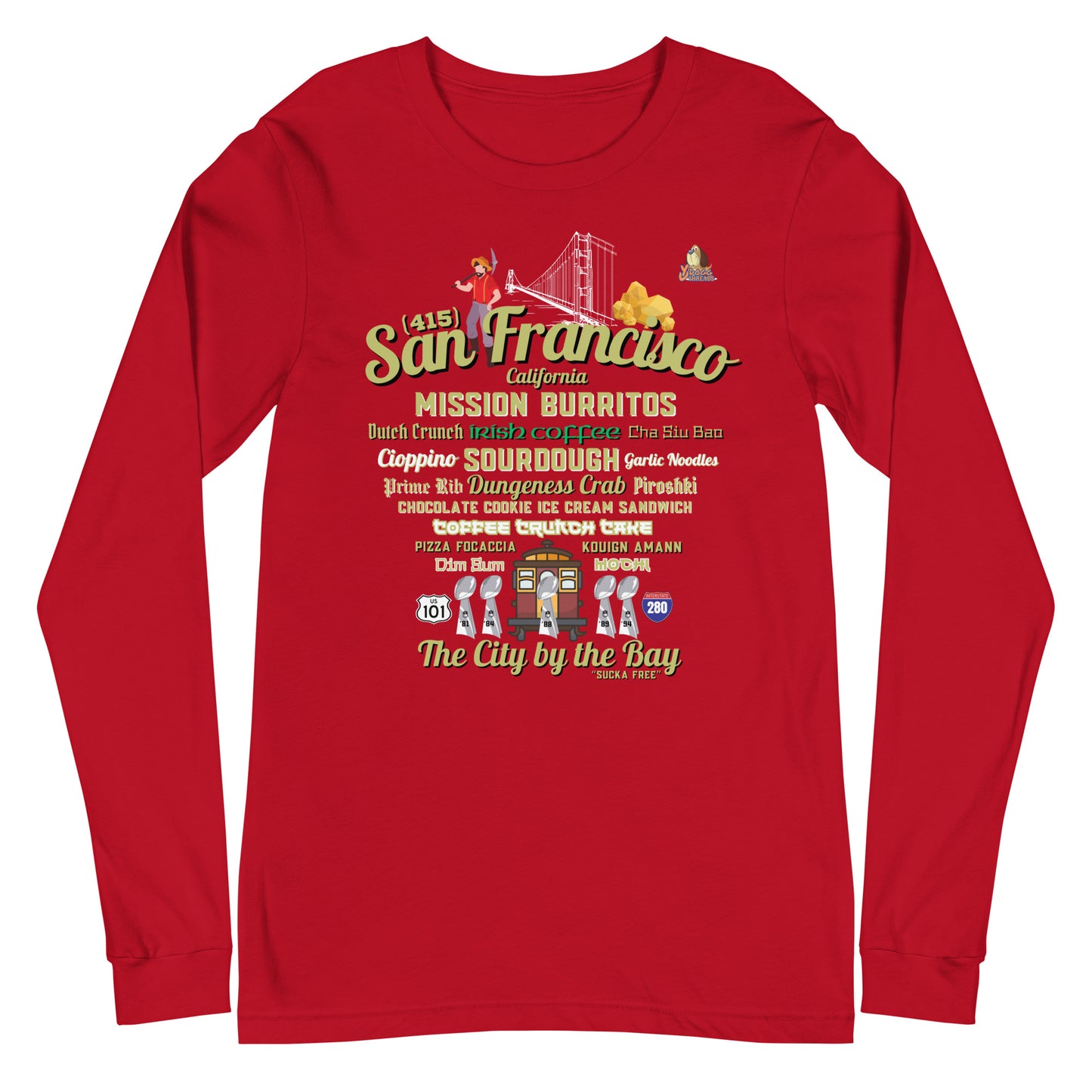 San Francisco Red & Gold Unisex Long Sleeve T-Shirt (Bella + Canvas 3501)