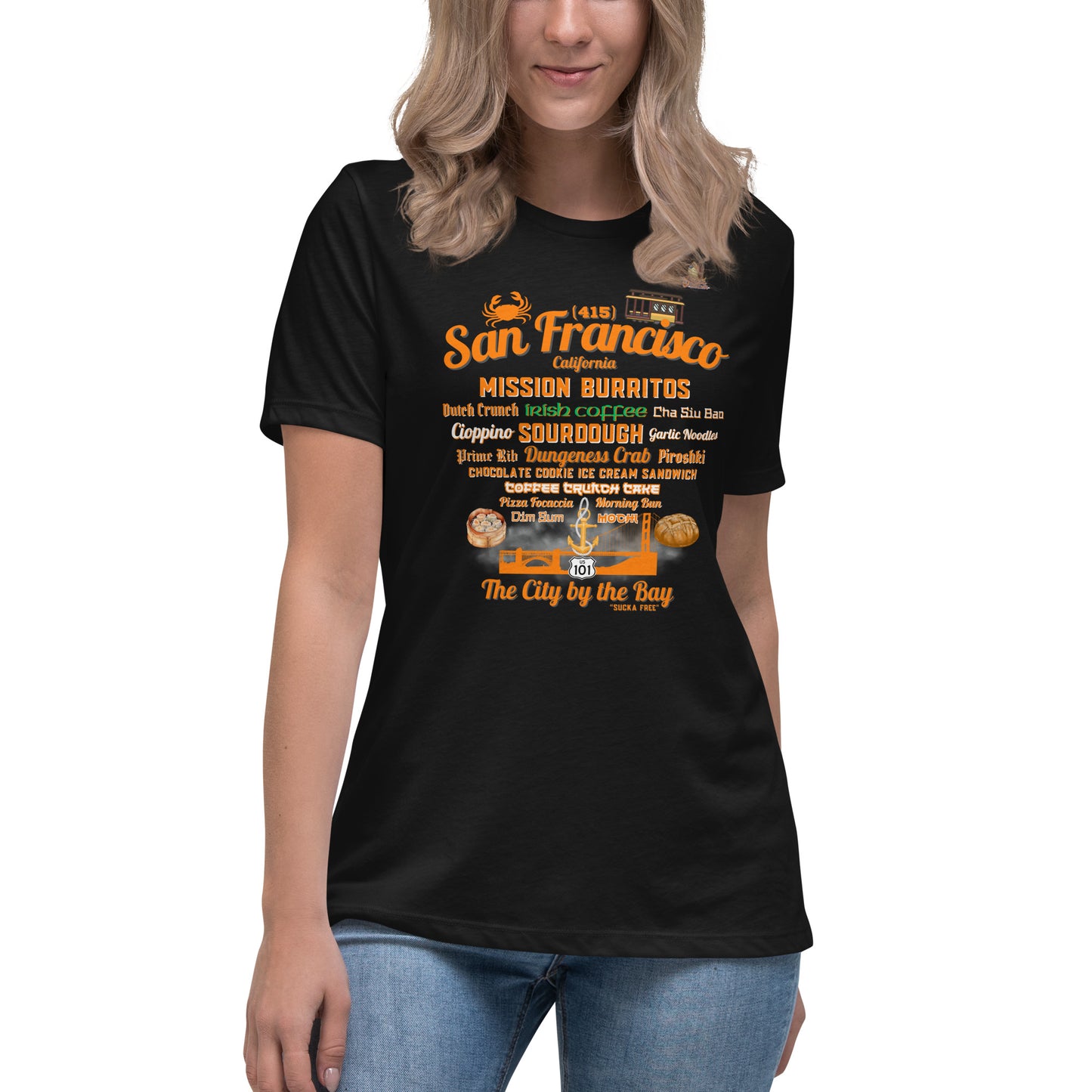 San Francisco Orange & Black Women's Relaxed T-Shirt (Bella + Canvas 6400)