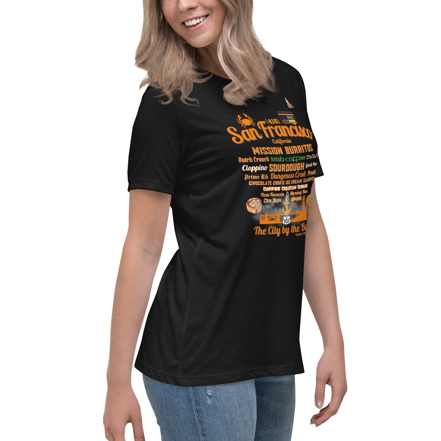 San Francisco Orange & Black Women's Relaxed T-Shirt (Bella + Canvas 6400)