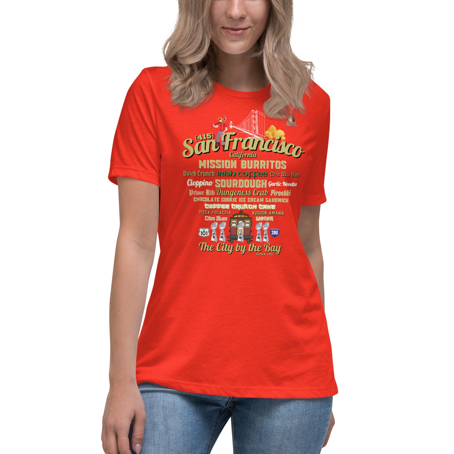 San Francisco Red & Gold Women's Relaxed T-Shirt (Bella + Canvas 6400)