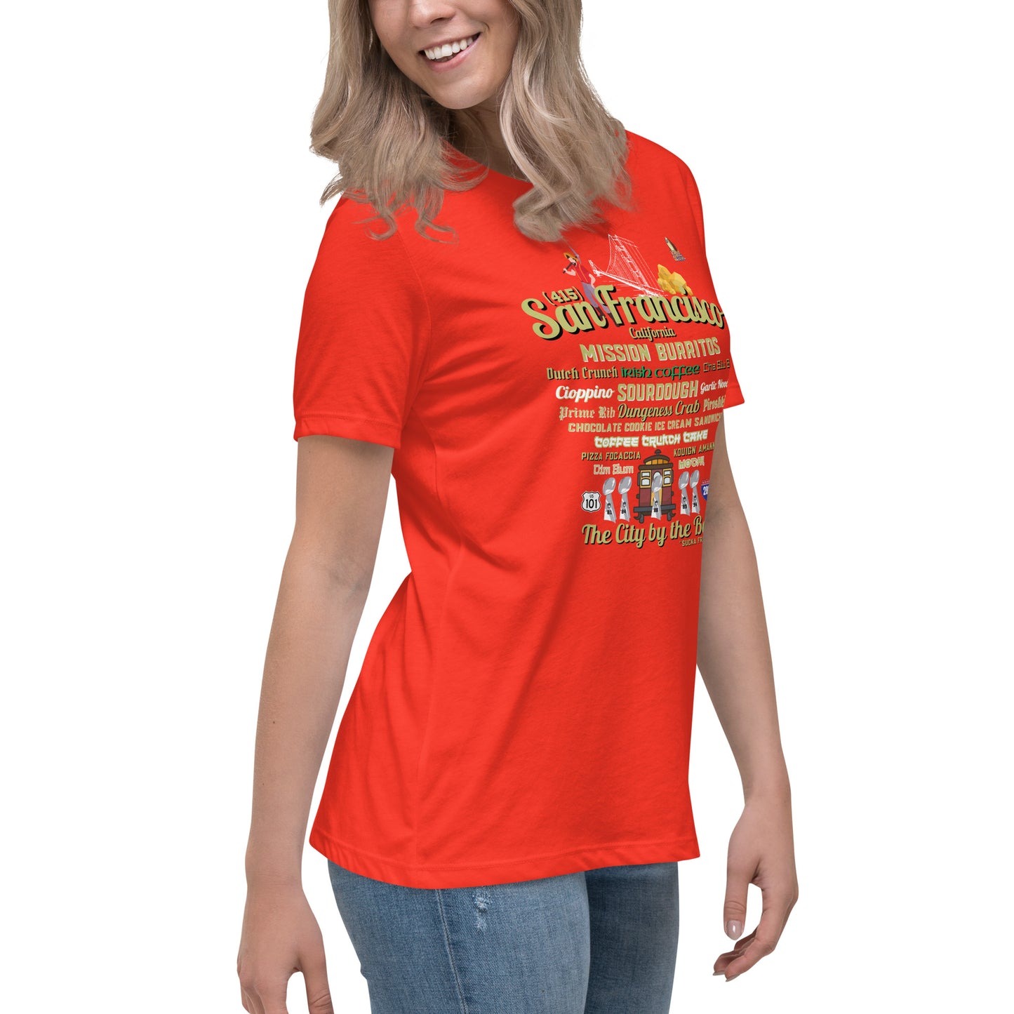 San Francisco Red & Gold Women's Relaxed T-Shirt (Bella + Canvas 6400)